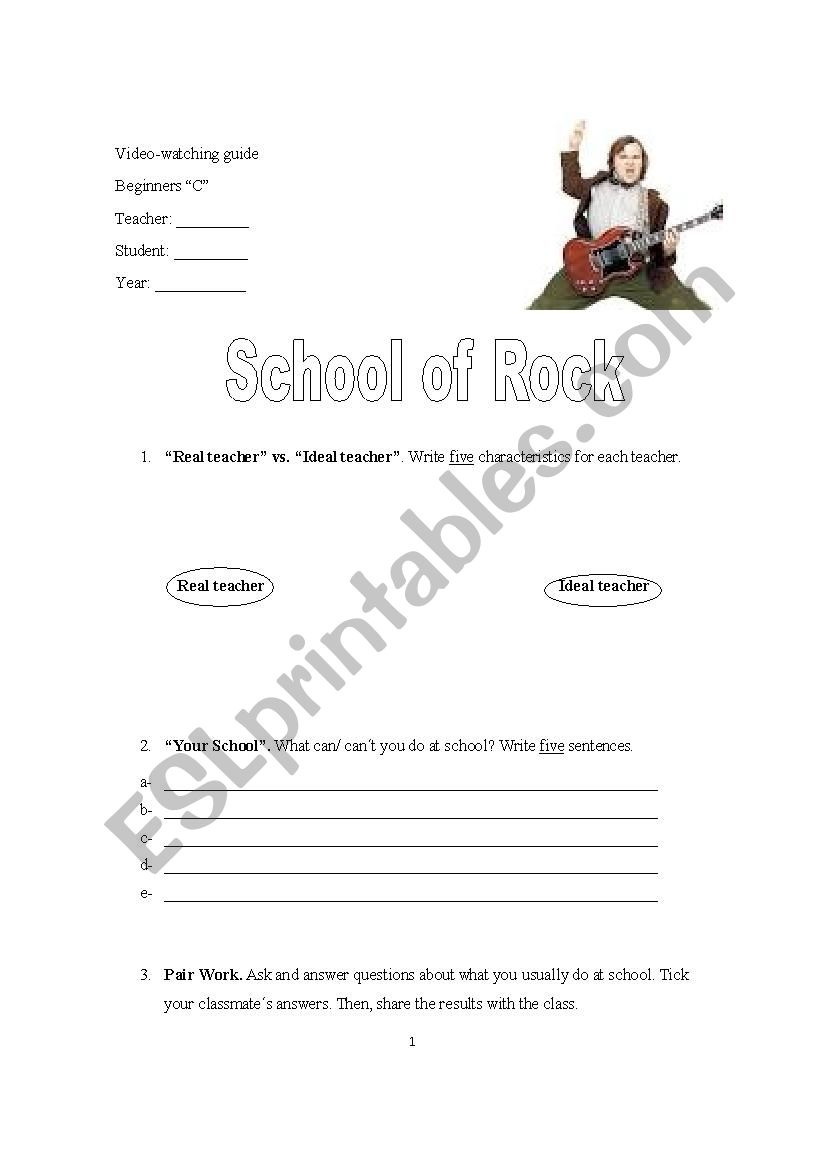 School of Rock worksheet