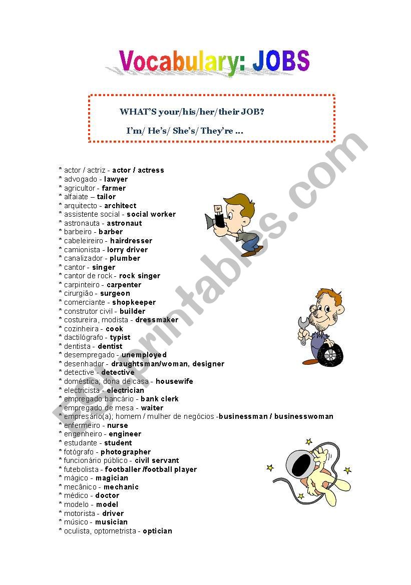 Jobs Vocabulary worksheet