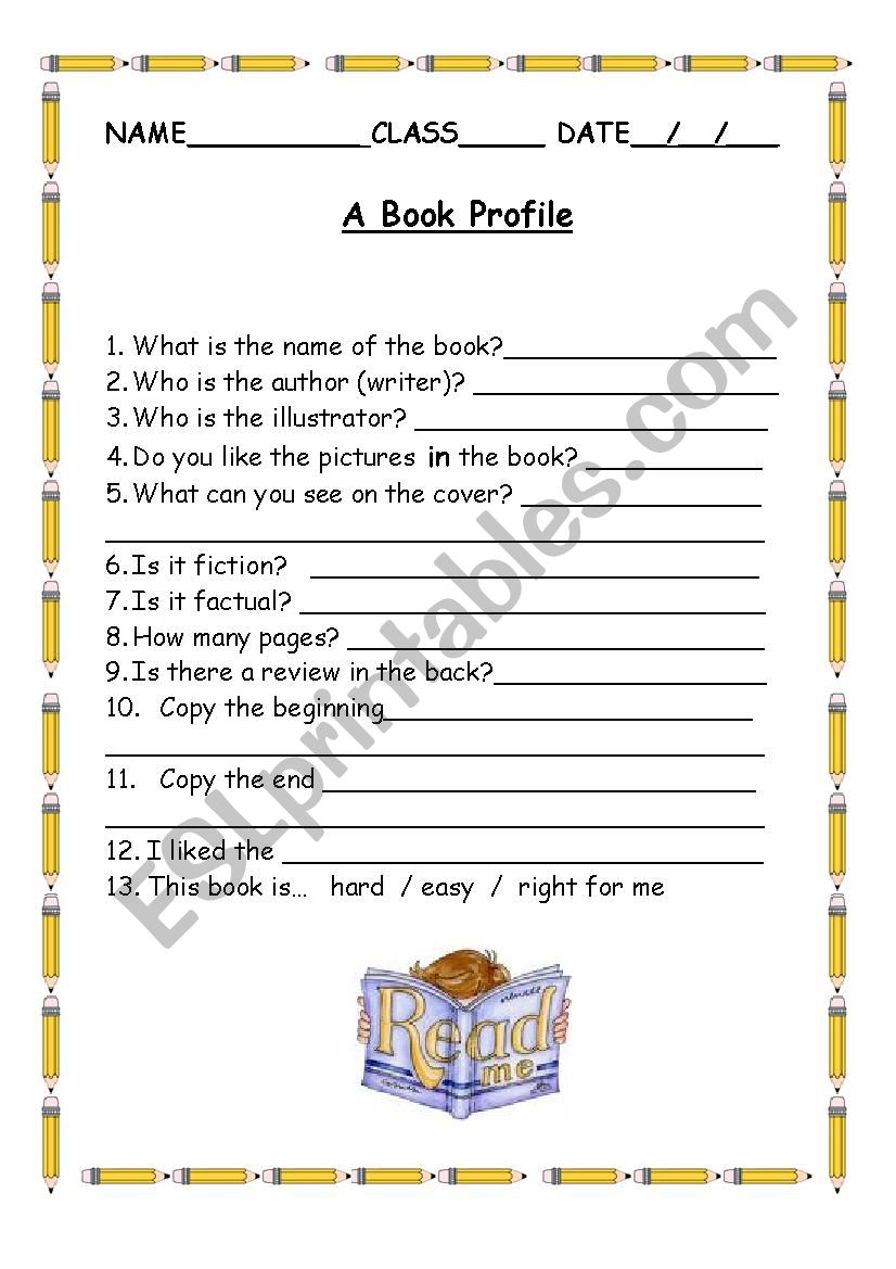 A Book Profile worksheet