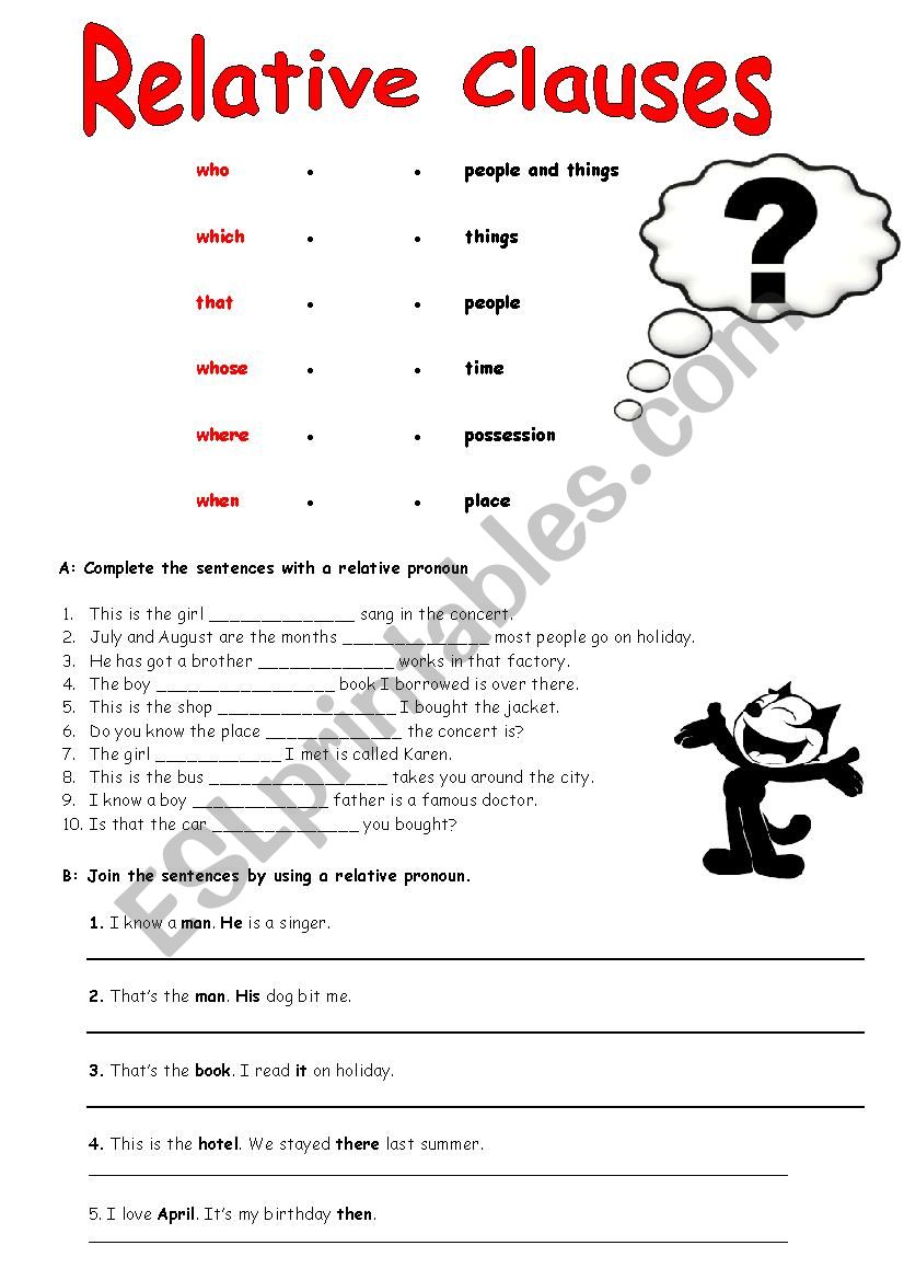 Relative Clauses worksheet