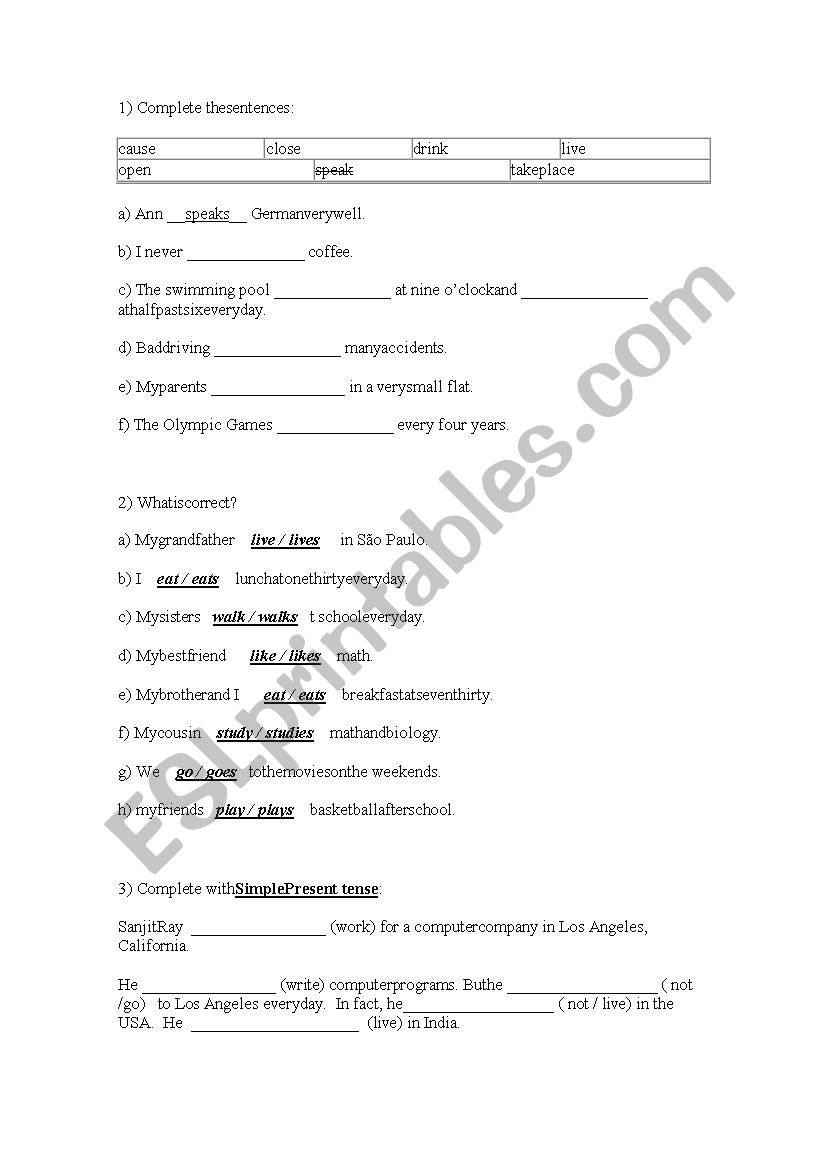 Simple Present worksheet