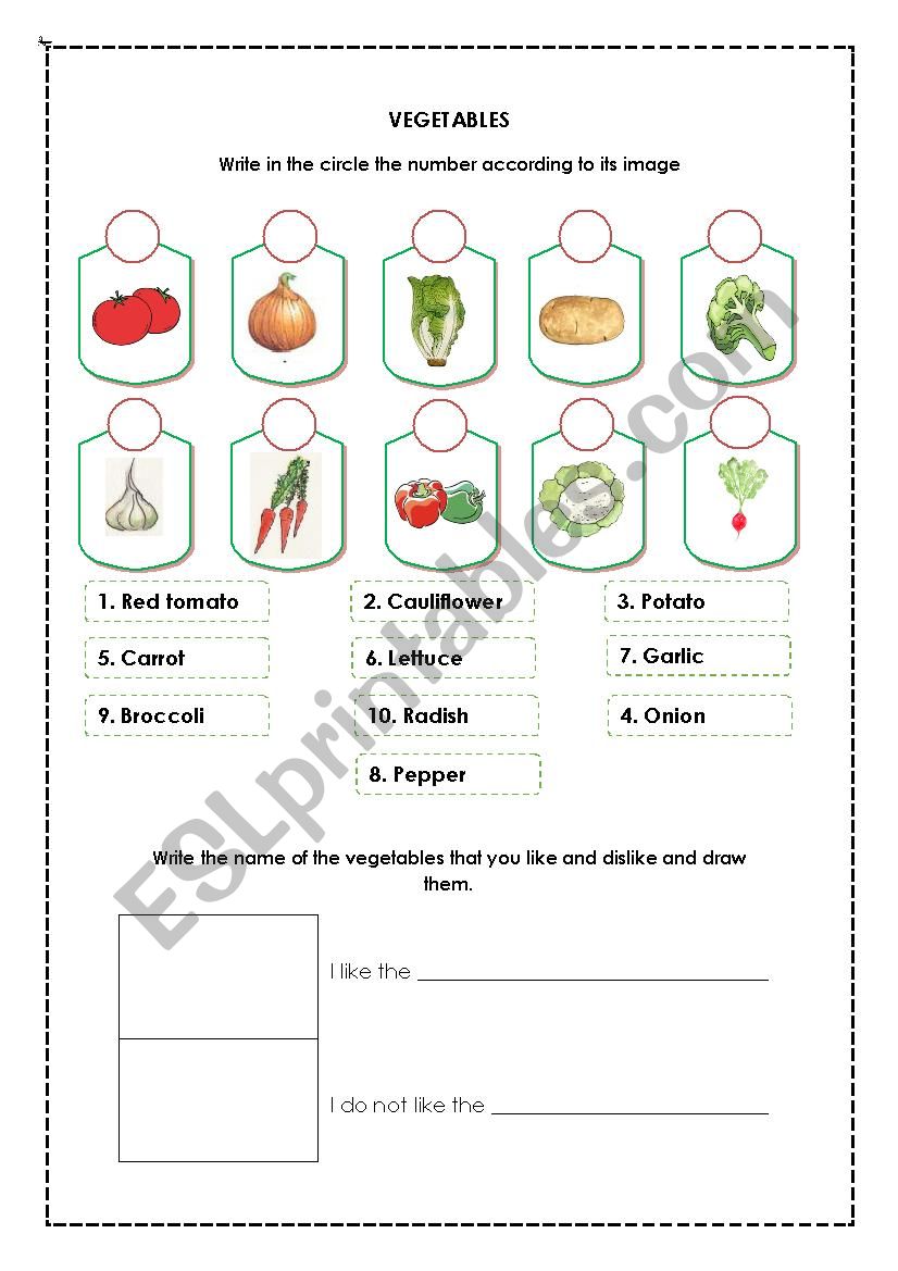 Vegetables worksheet