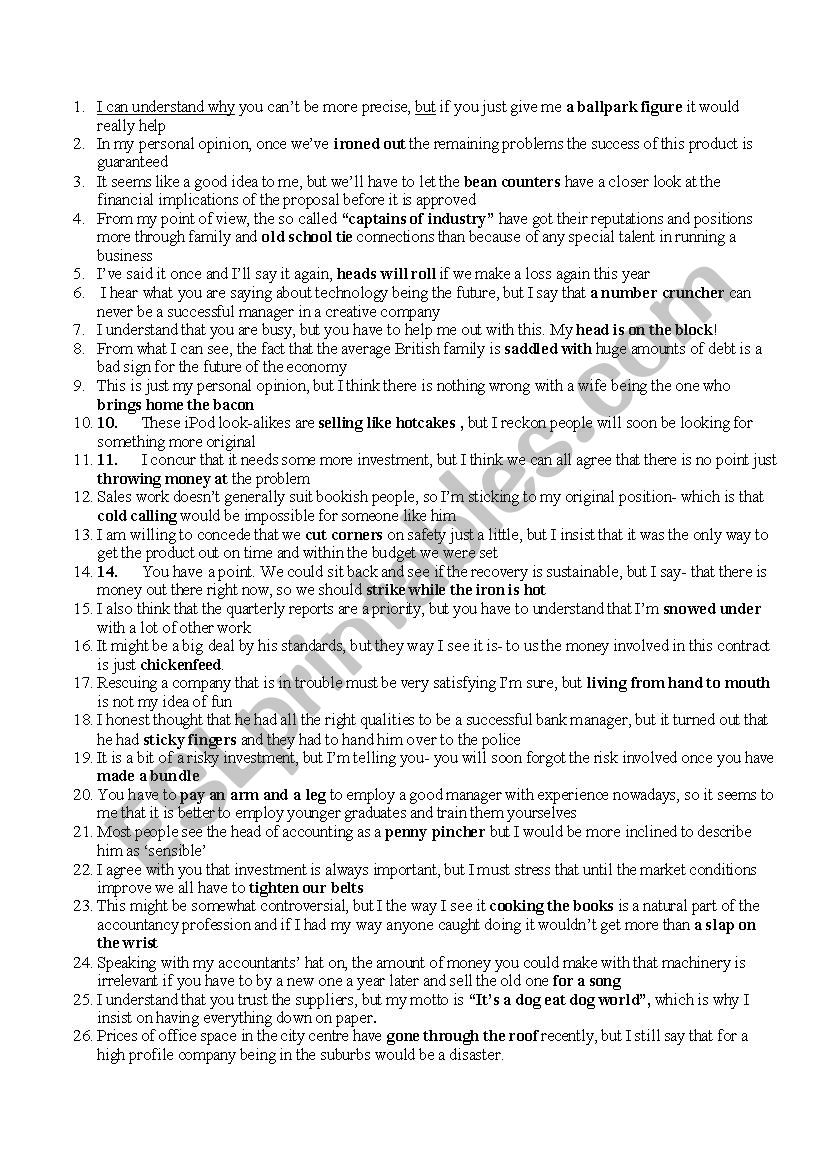 Business Idioms worksheet