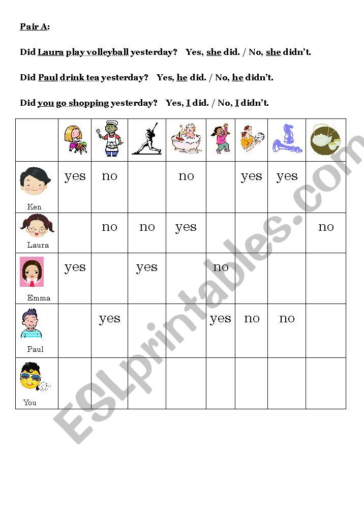 Pair Past Tense Information Gap Q and A