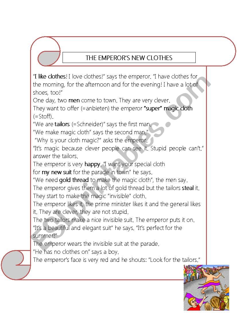 the emperors new clothes  worksheet