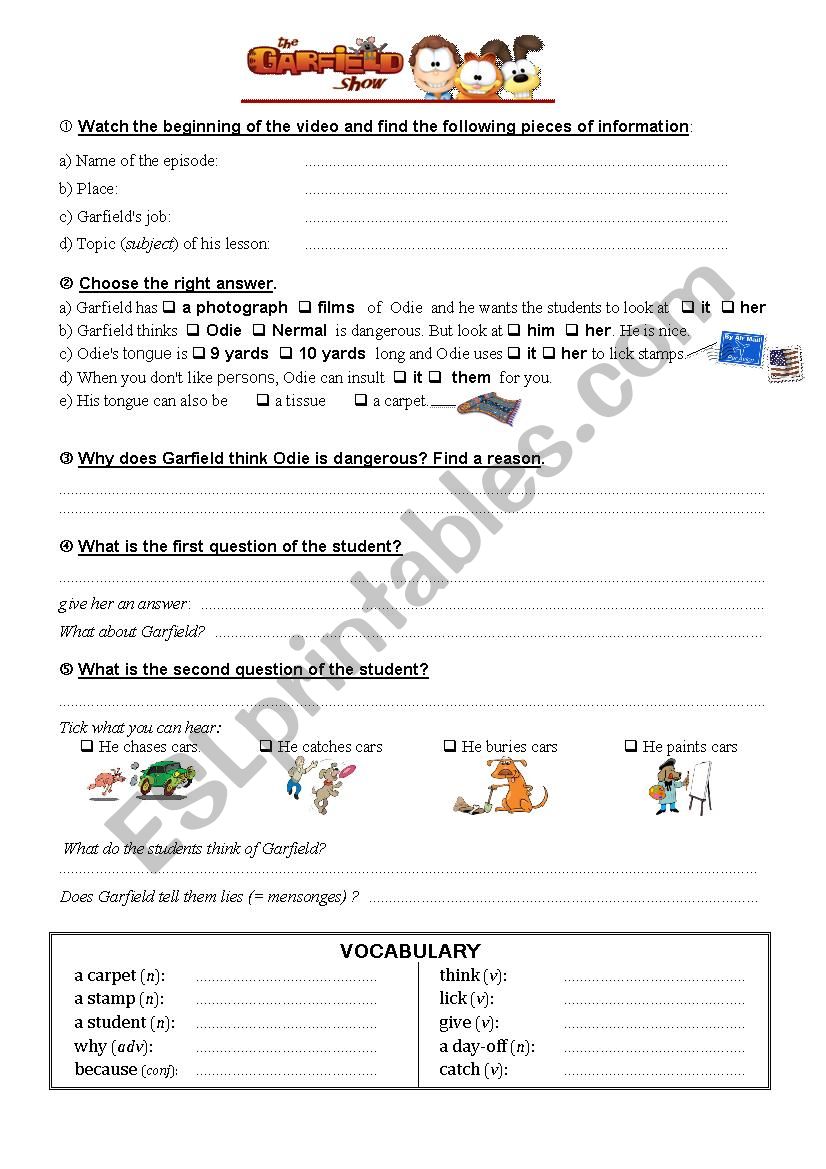 Video: All about Odie worksheet