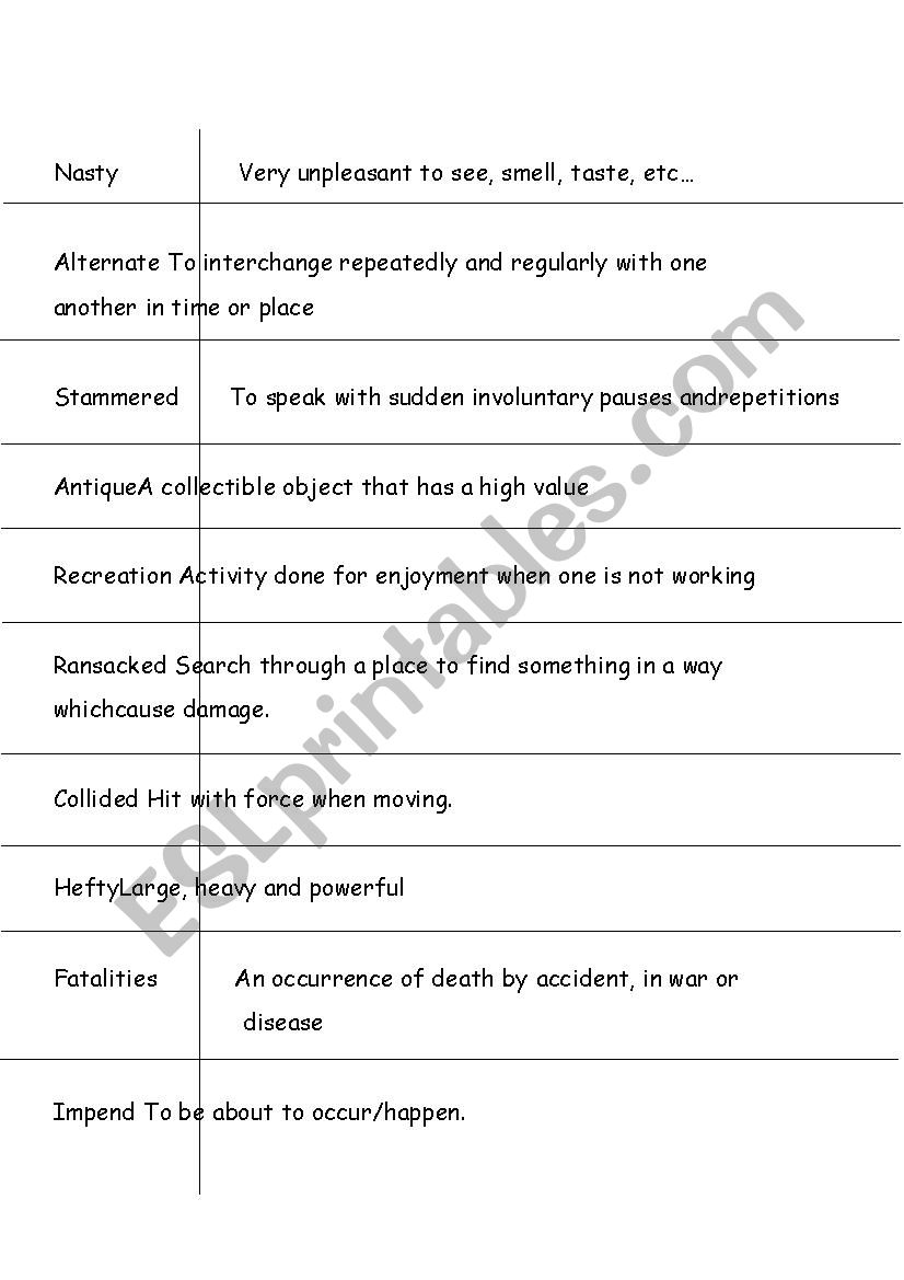 vocabulary worksheet