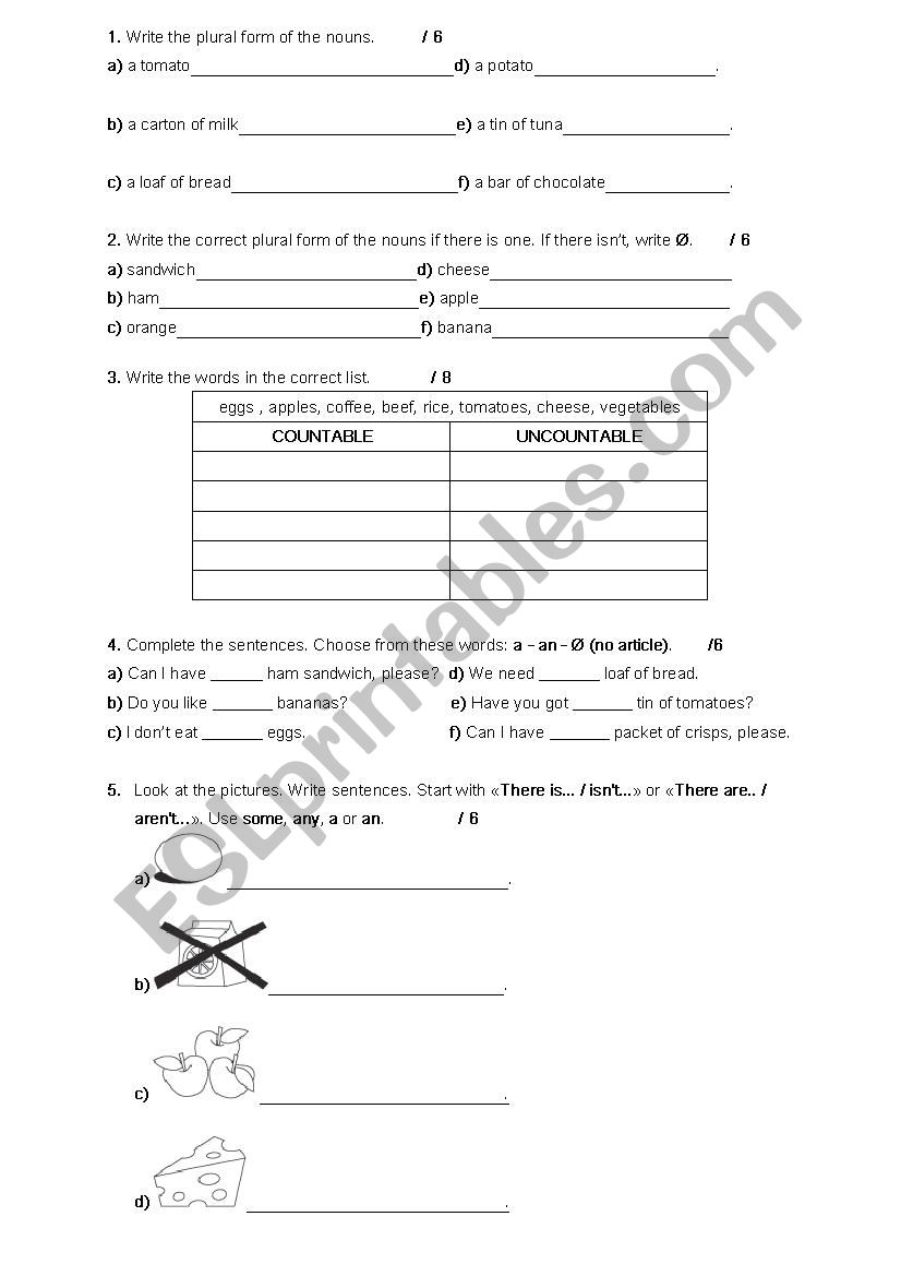 Food worksheet
