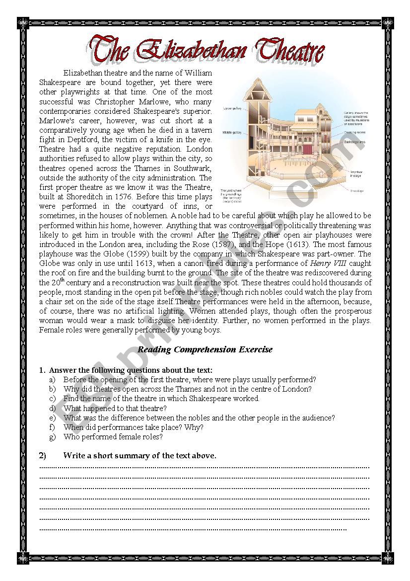 The Elizabethan Theatre worksheet