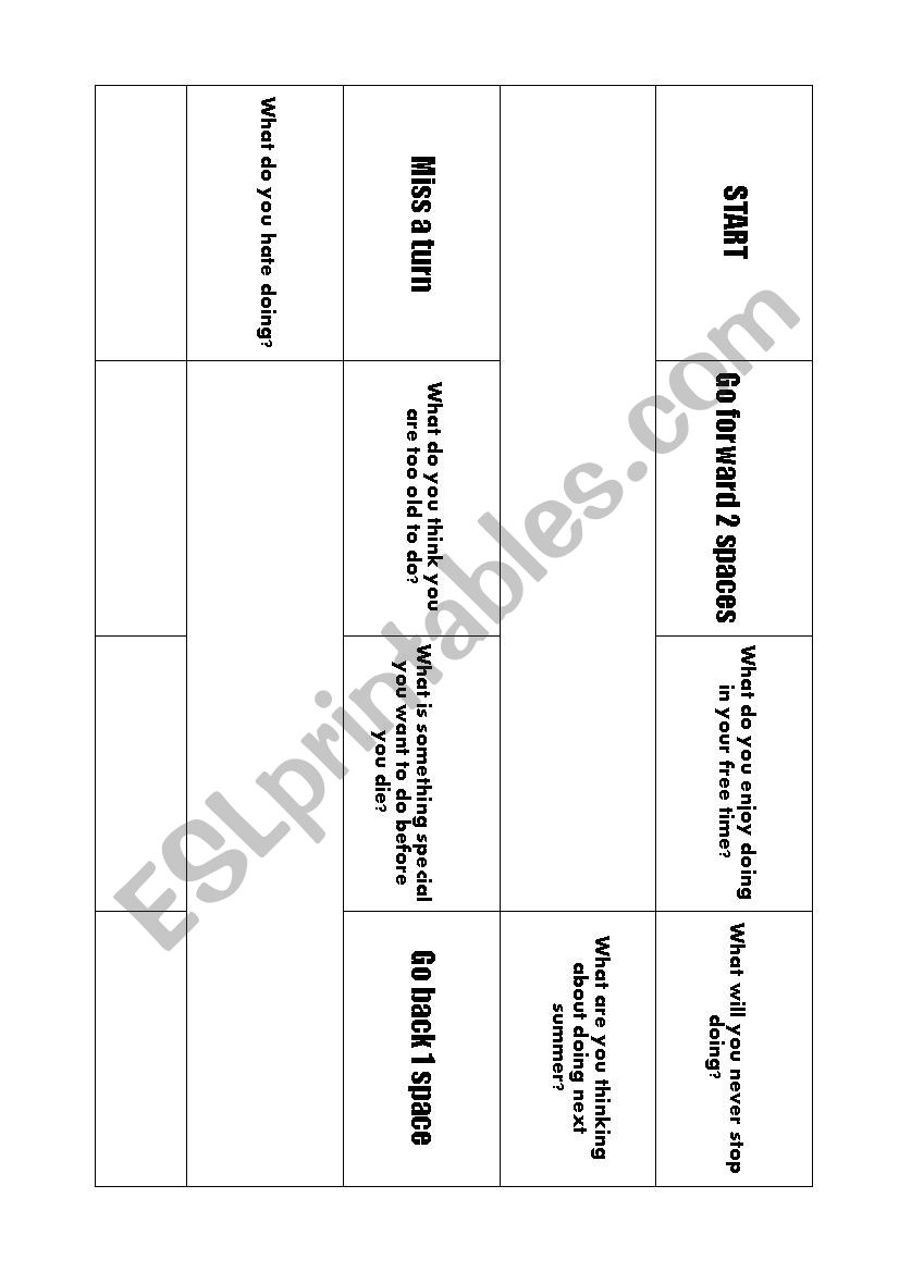 Gerunds and Infinitives board game