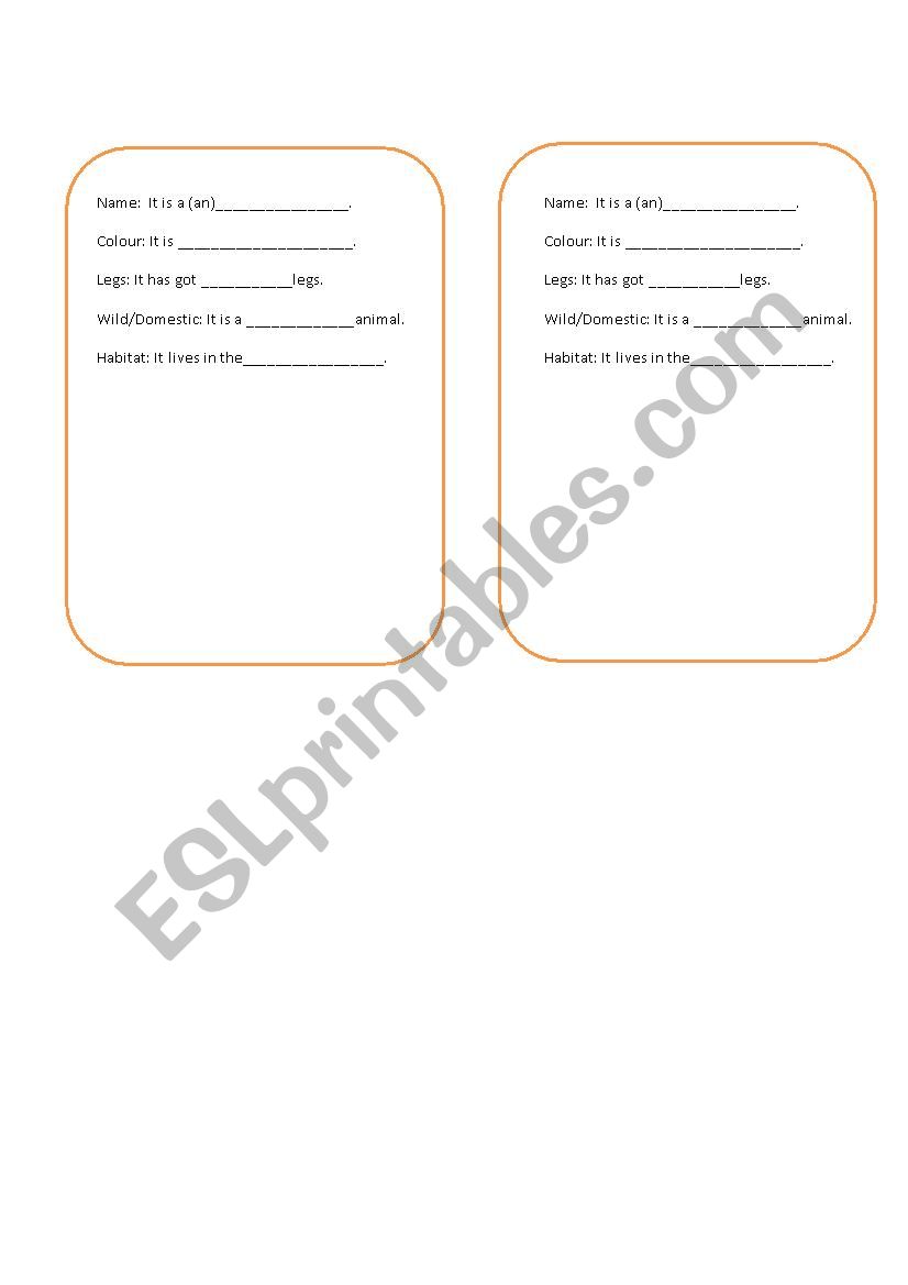 animal description worksheet