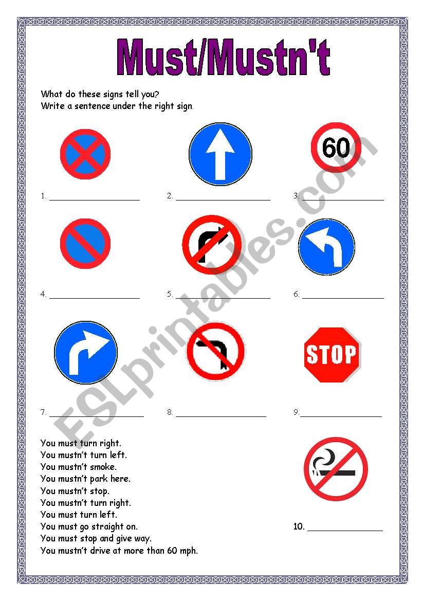 Must / MustnÂ´t worksheet