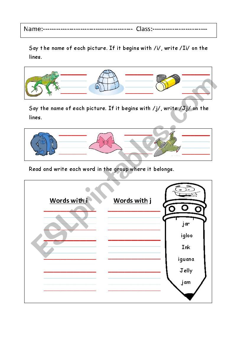 Letter i and J worksheet