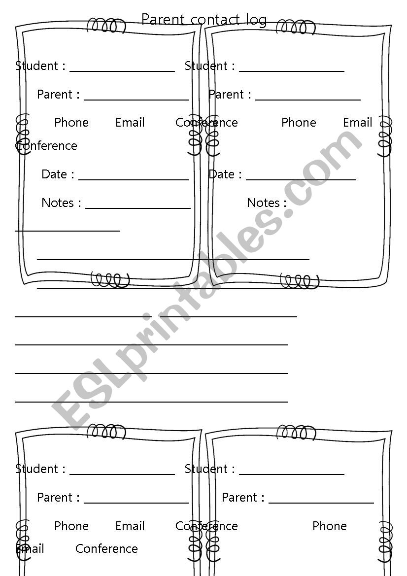 Parent interview log worksheet