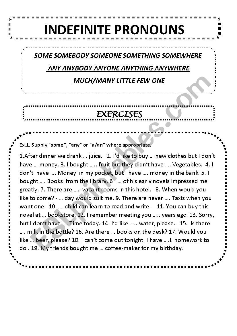 Indefinite Pronouns worksheet