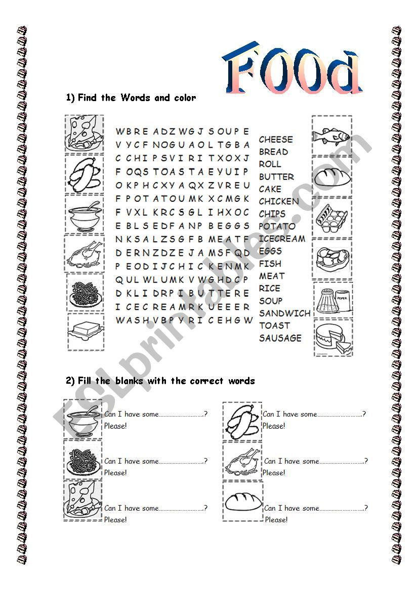 food vocabulary worksheet