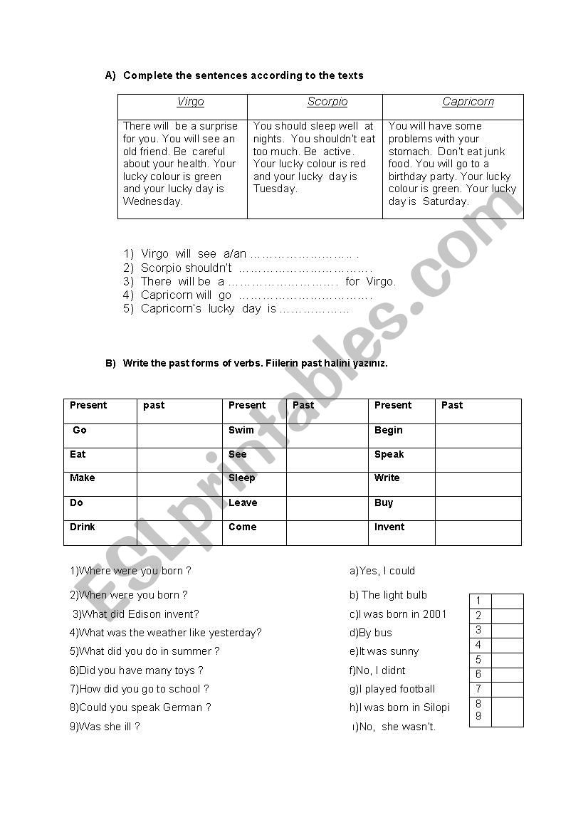 7th grade writing exam worksheet