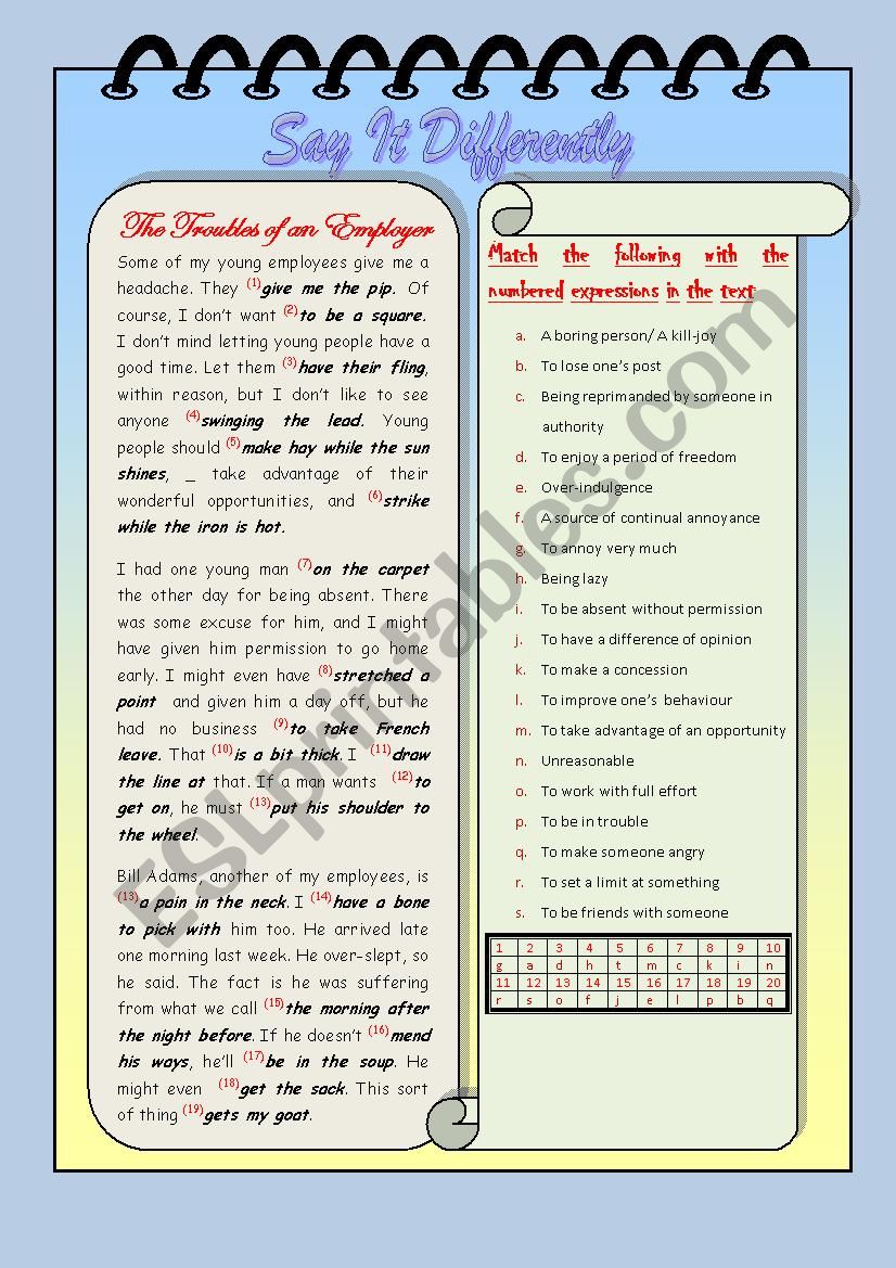 Say It Differently worksheet