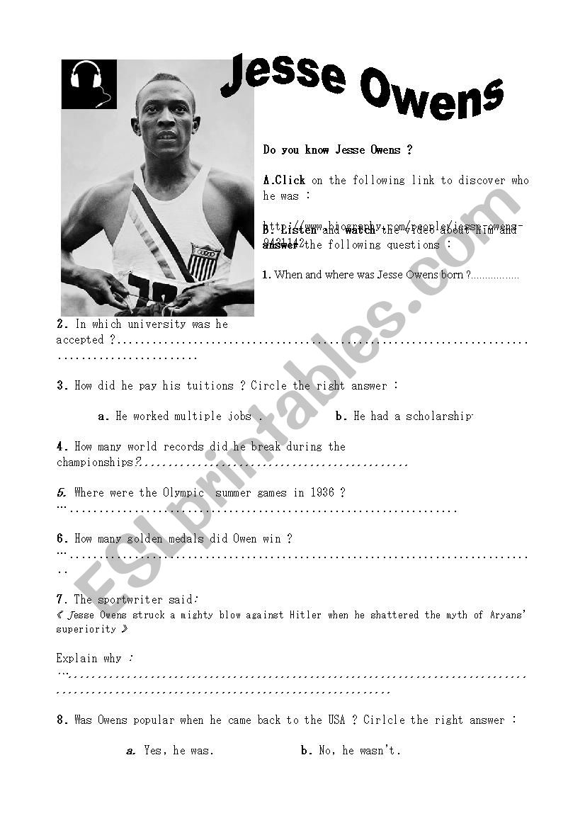 Do you know Jessy Owens? worksheet