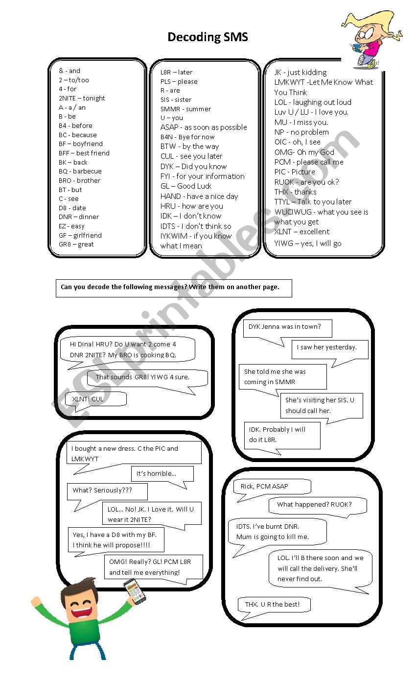 Decoding SMS worksheet