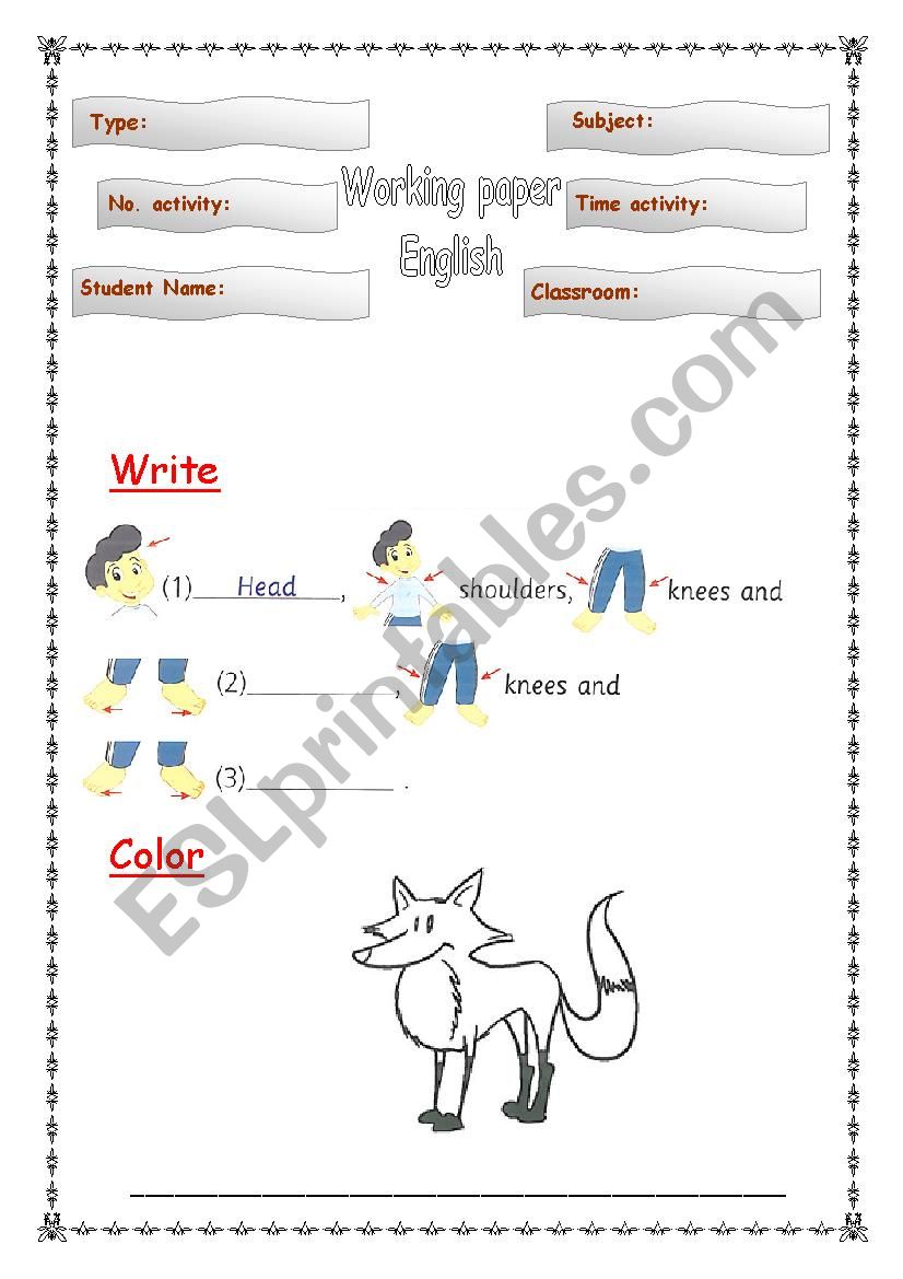 parts of the body worksheet