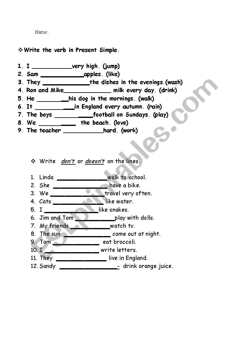 Present simple worksheet