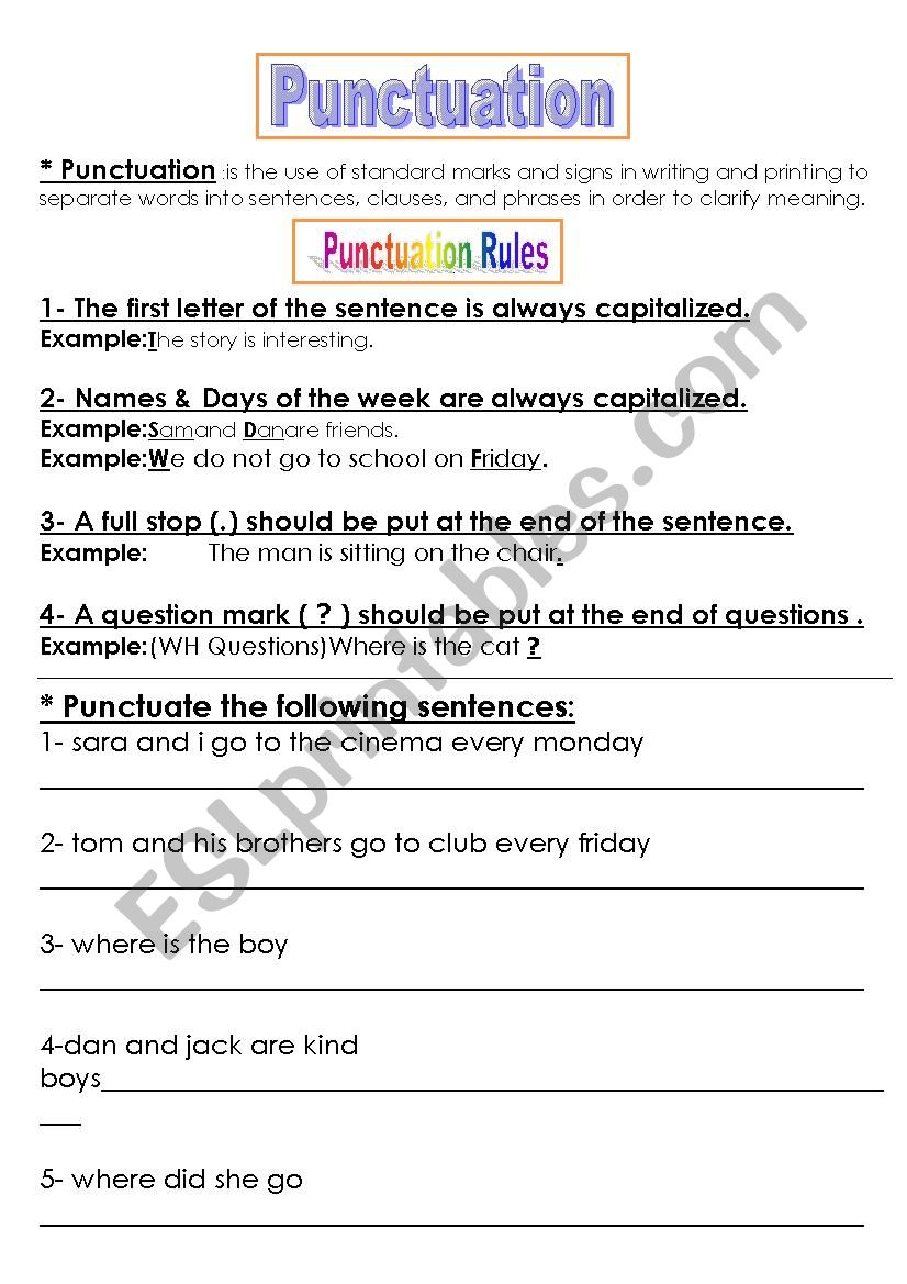Punctuation  worksheet