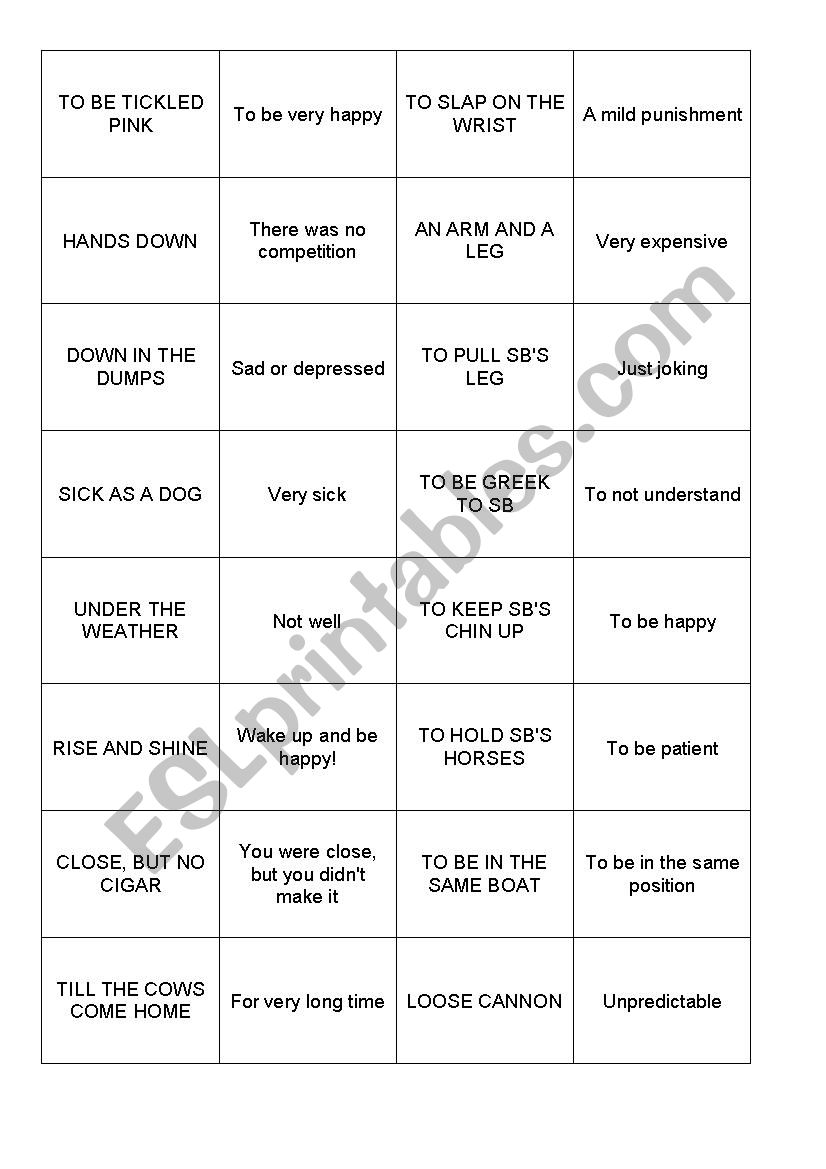 Idioms -- Memory worksheet