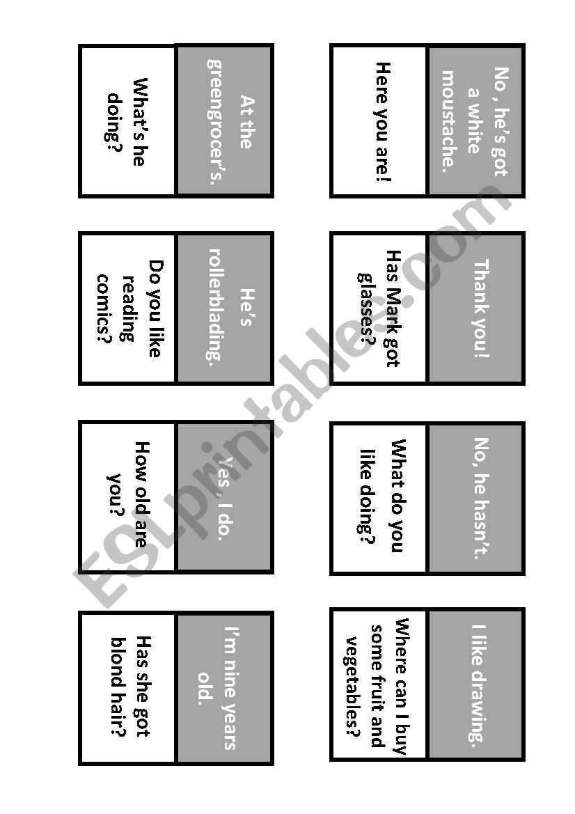 Follow me cards worksheet