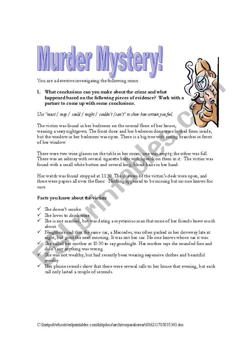 Murder Mystery! - ESL worksheet by jfarnell