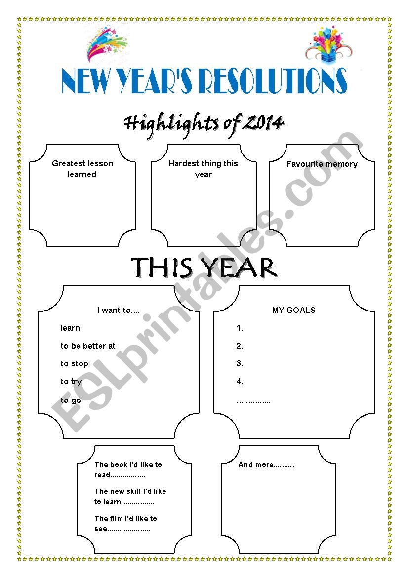 New Years Resolutions worksheet