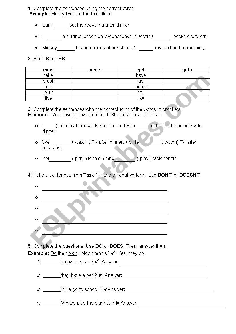 Present Simple 1 worksheet