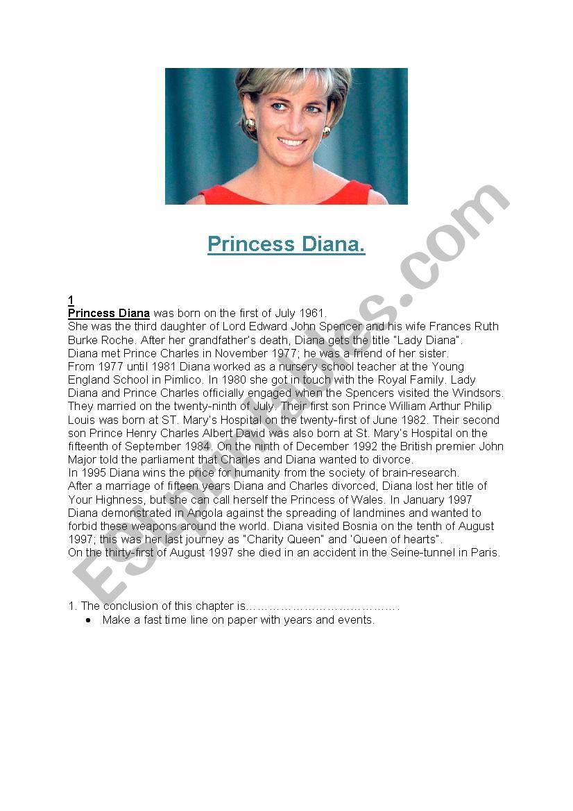 Princess Diana. worksheet