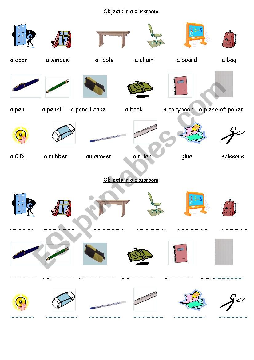 Classroom Objects worksheet