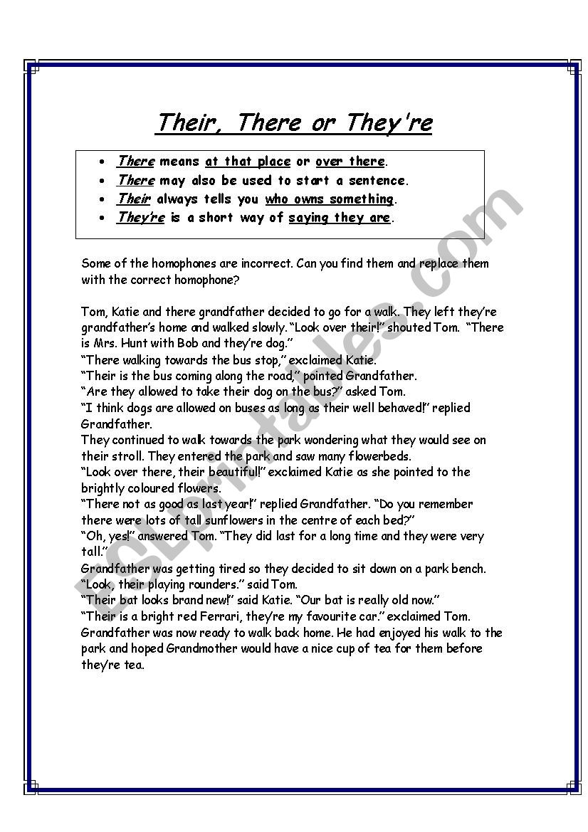 Homophone activity worksheet