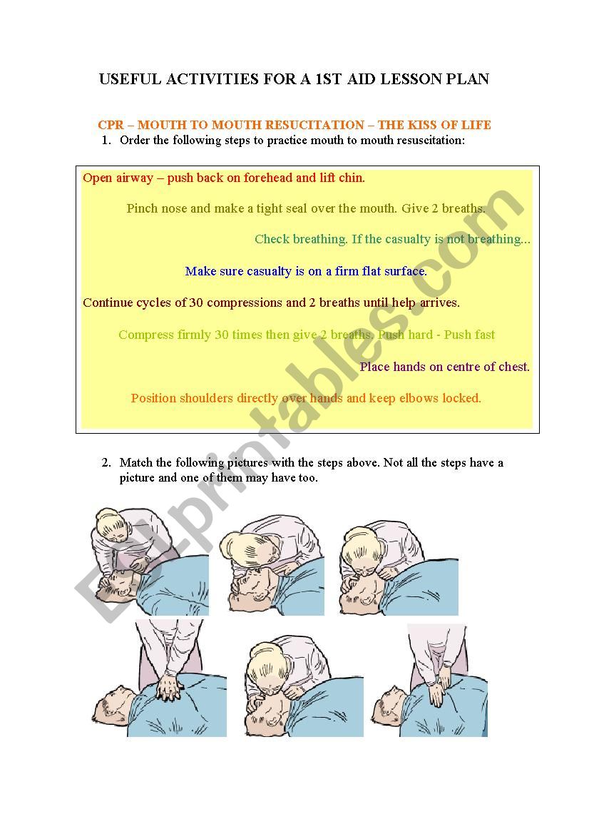 activities for 1st aid lesson plans