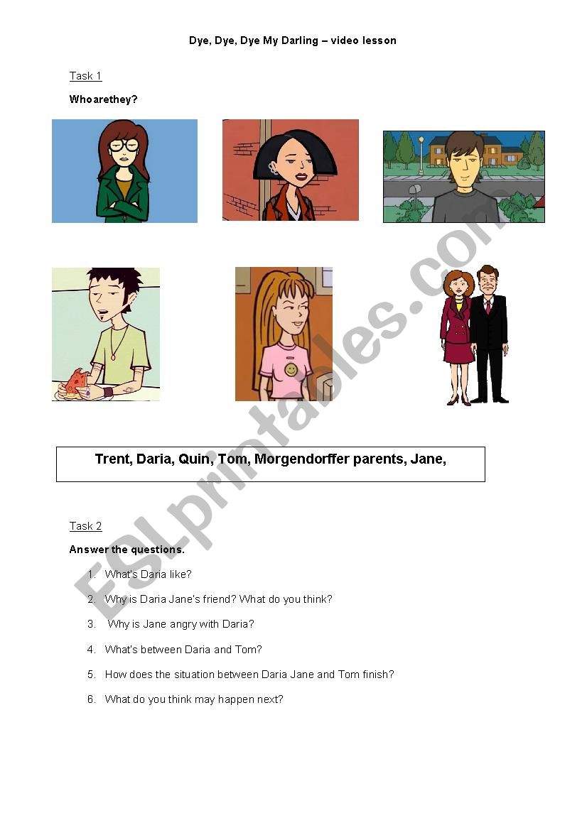 Daria- video lesson (Dye, dye, dye my darling) - ESL worksheet by kratushka