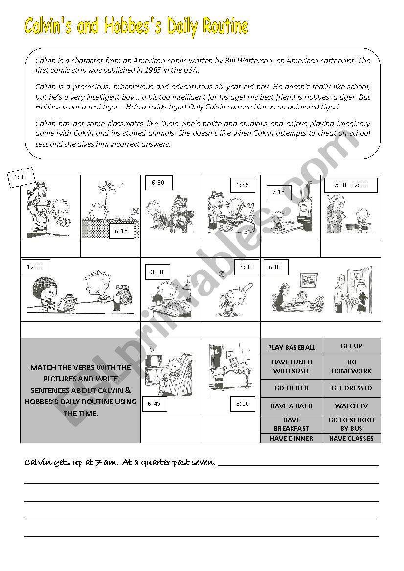 Calvins and Hobbess routine worksheet