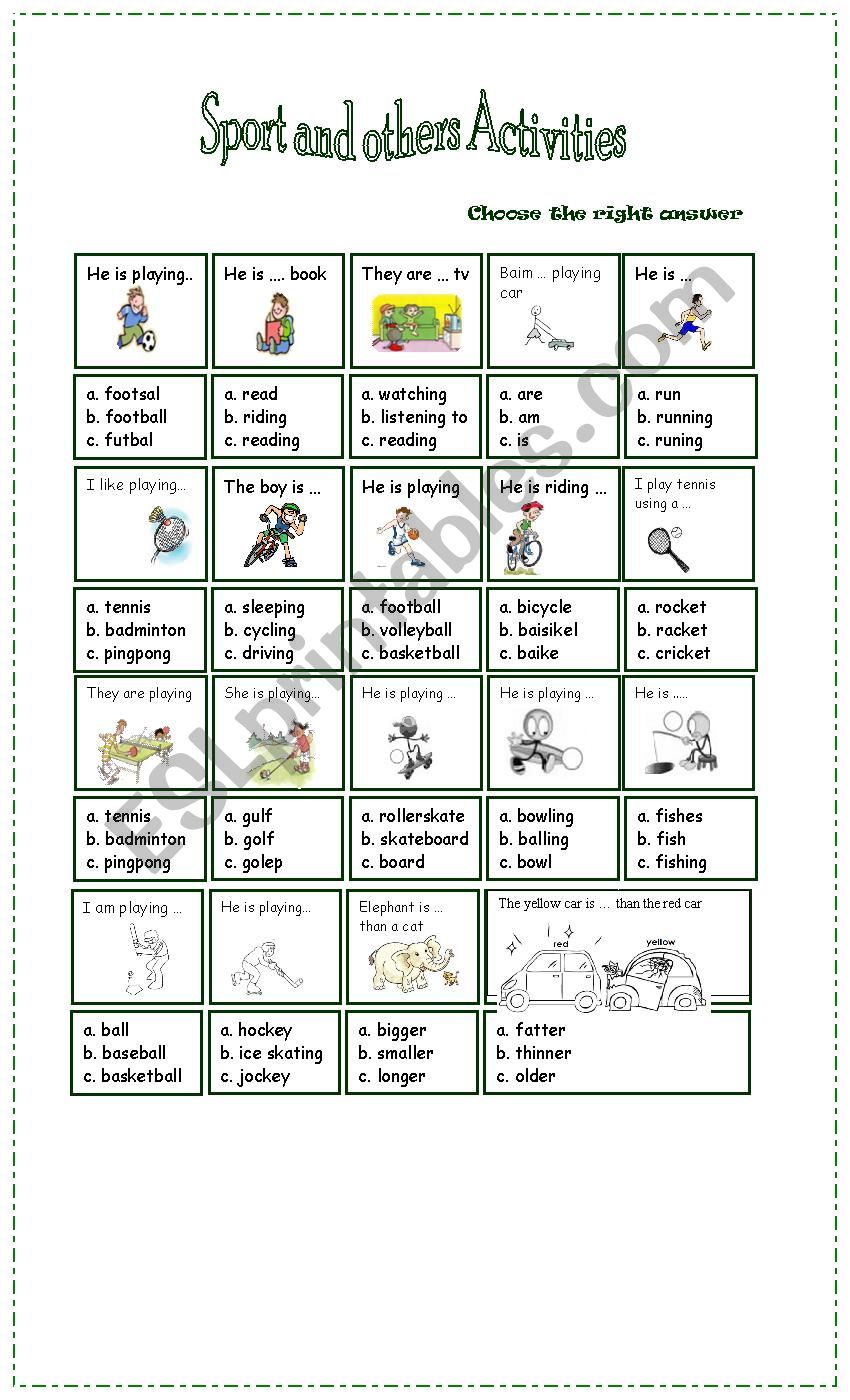 Sports and other activities worksheet