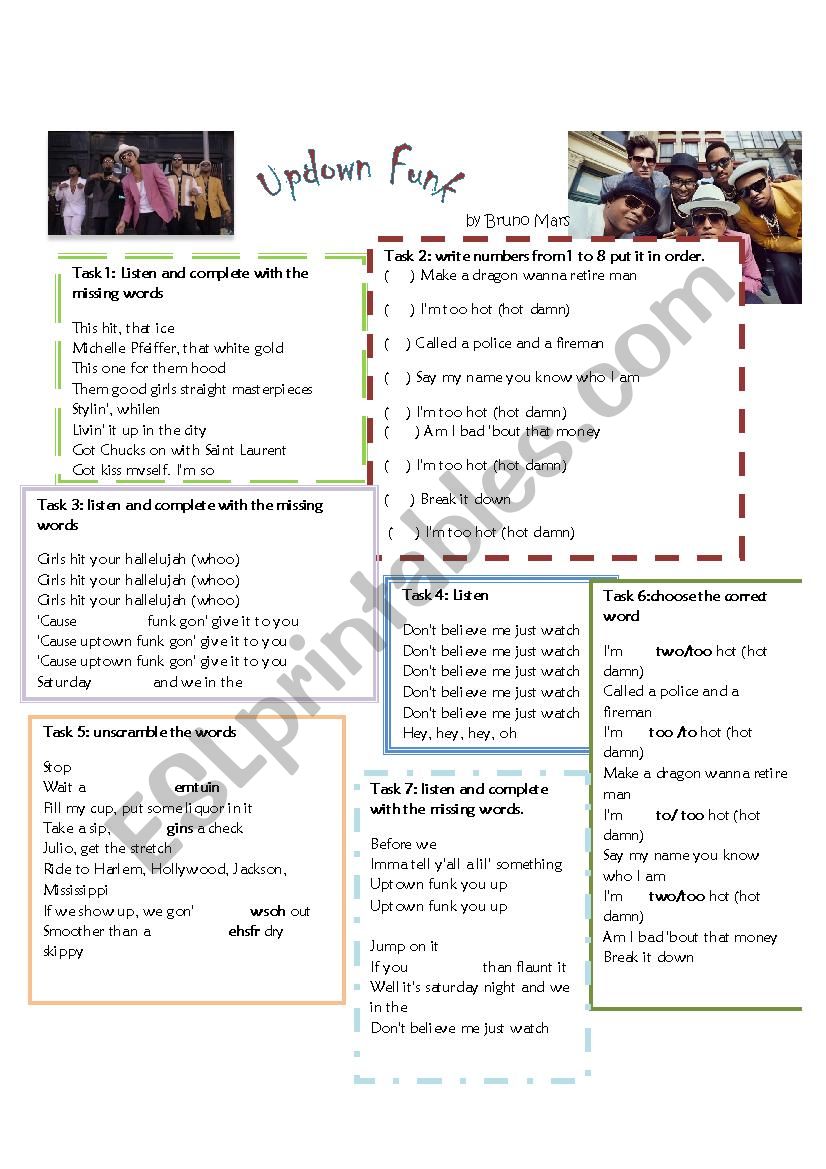 Updown Funk worksheet