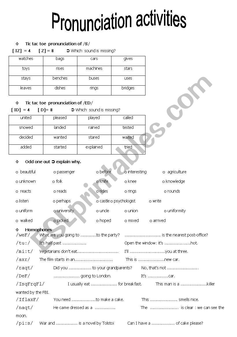 pronunciation activities worksheet