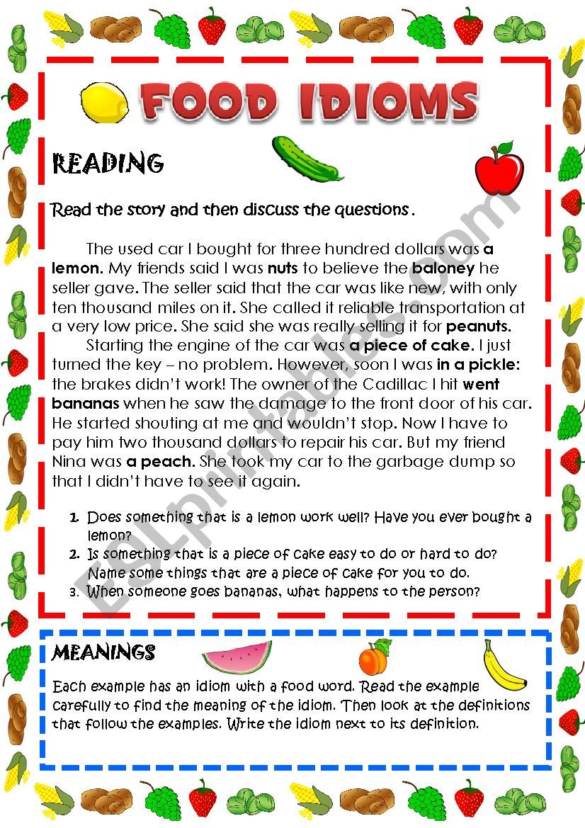 FOOD IDIOMS worksheet