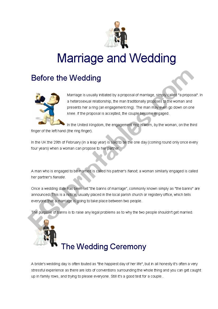 Marriage and wedding worksheet