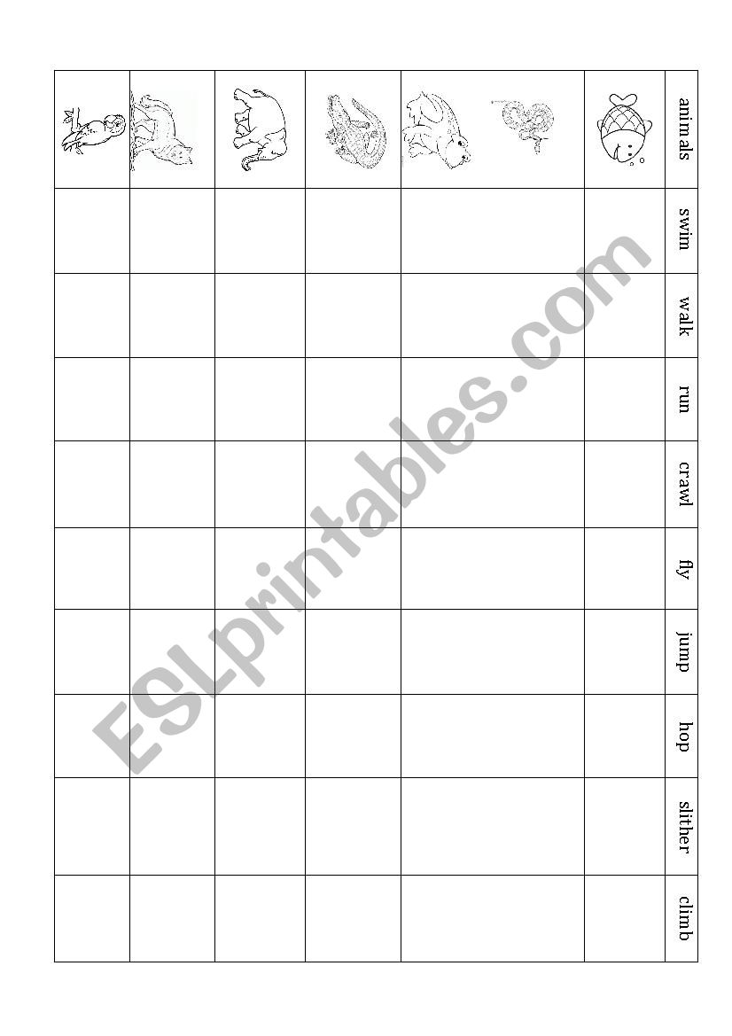 How animals move? worksheet