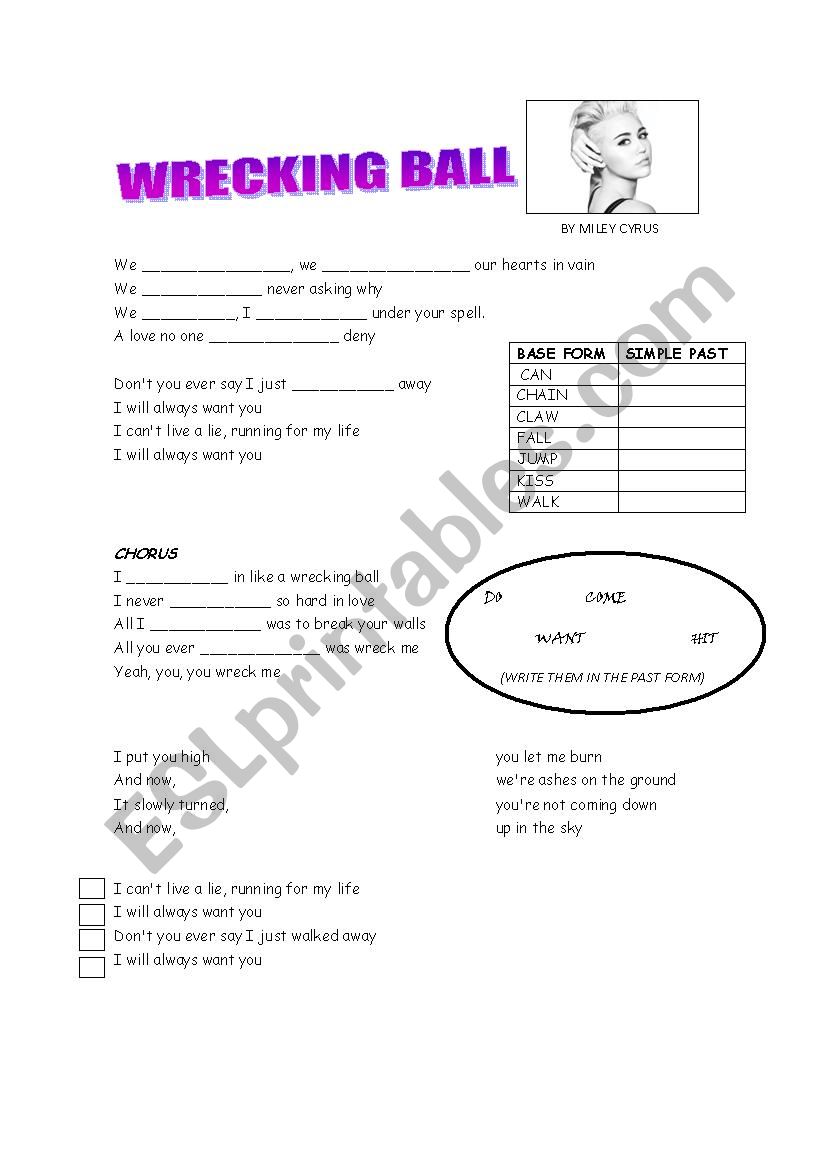 Wrecking Ball worksheet