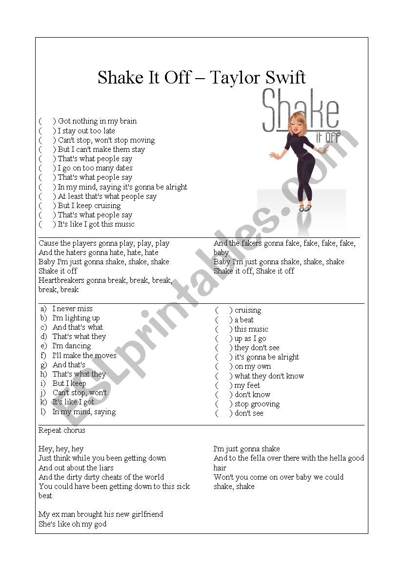 Shake It Off  Taylor Swift worksheet