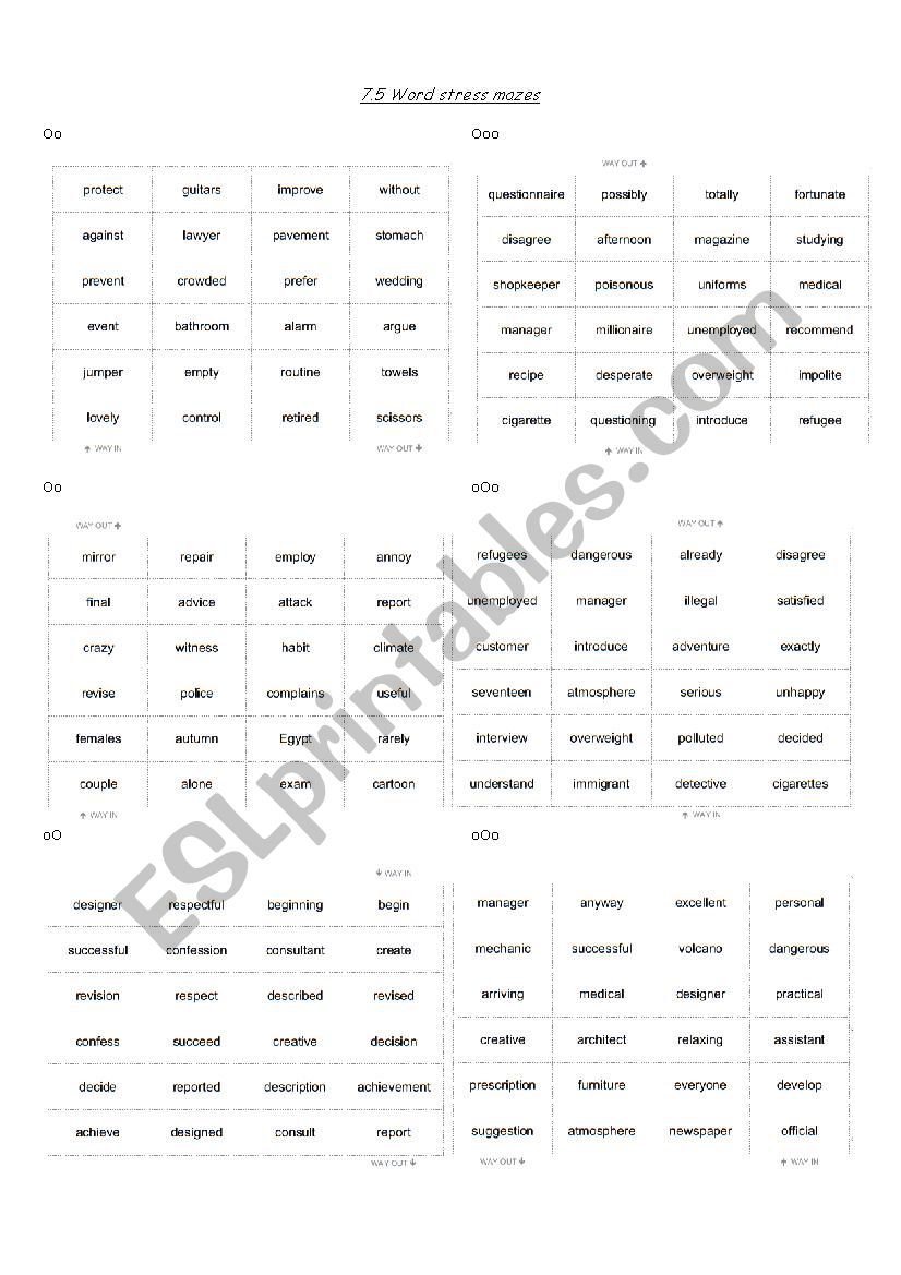 Word stress maze worksheet