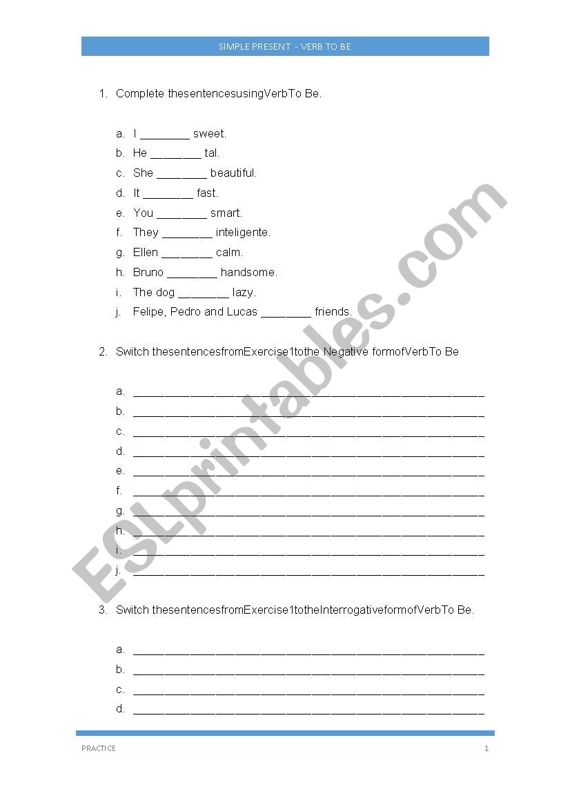 SIMPLE PRESENT - VERB TO BE worksheet