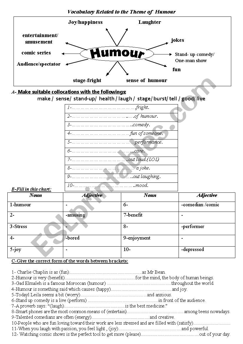 Vocabulary related to the theme of humour