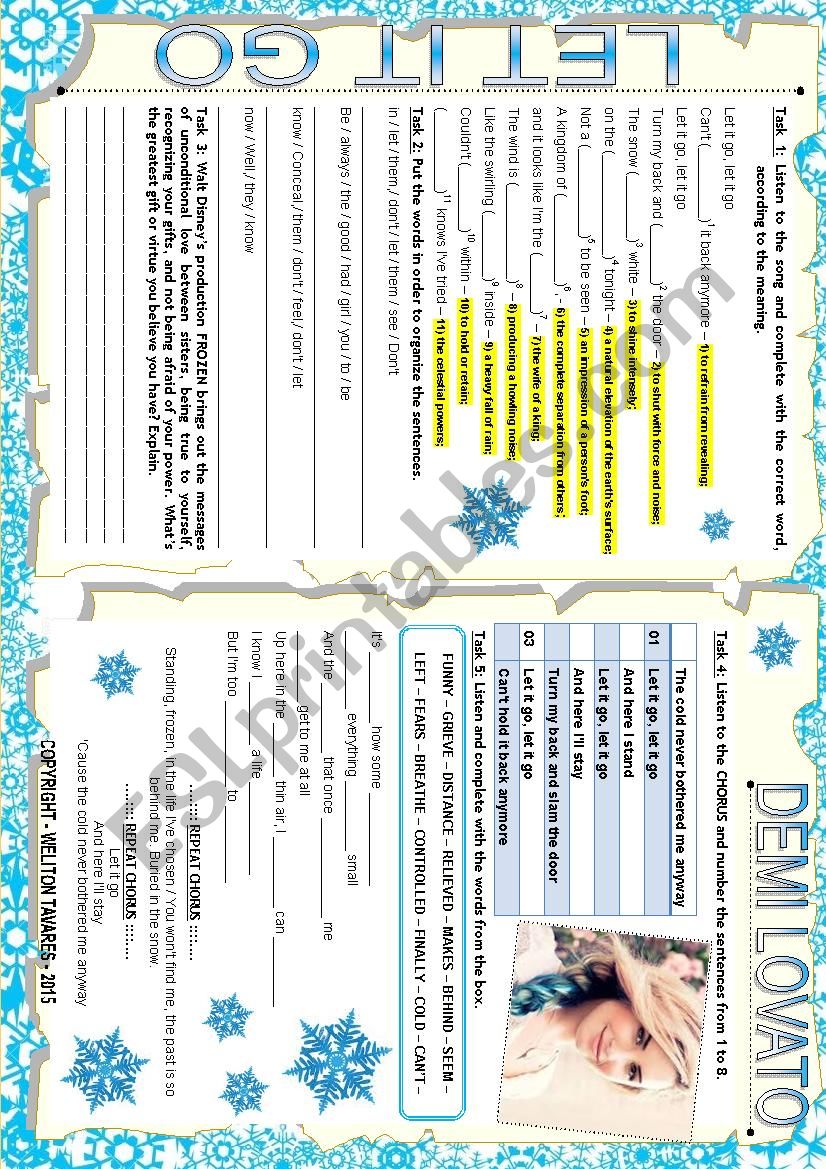 ....:::: SONG WORKSHEET -- LET IT GO -- DEMI LOVATO ::::....